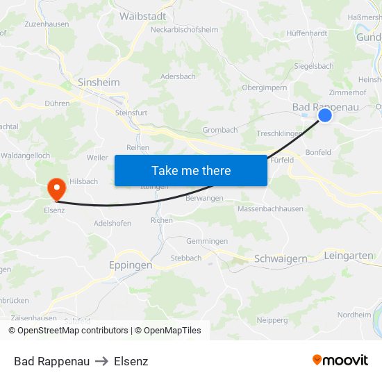 Bad Rappenau to Elsenz map
