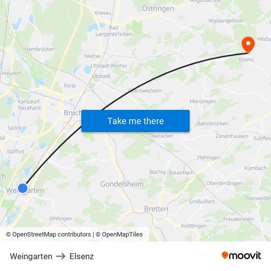 Weingarten to Elsenz map