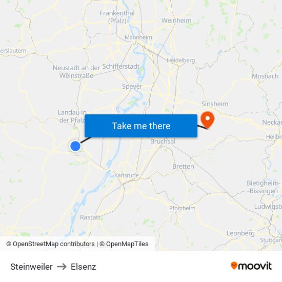 Steinweiler to Elsenz map