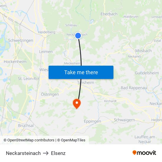 Neckarsteinach to Elsenz map