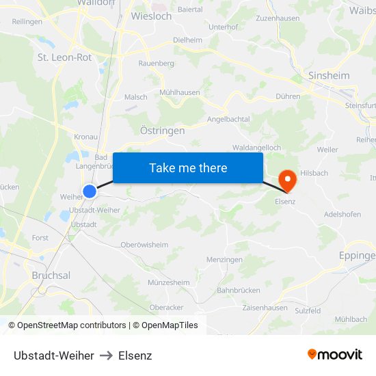 Ubstadt-Weiher to Elsenz map