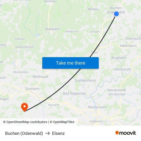 Buchen (Odenwald) to Elsenz map