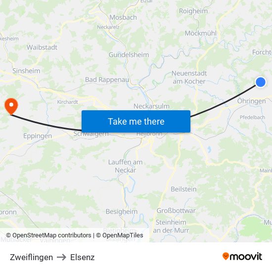 Zweiflingen to Elsenz map