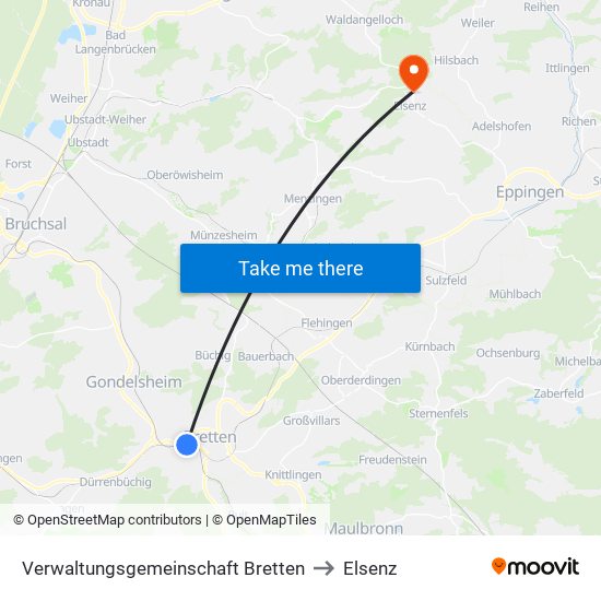 Verwaltungsgemeinschaft Bretten to Elsenz map