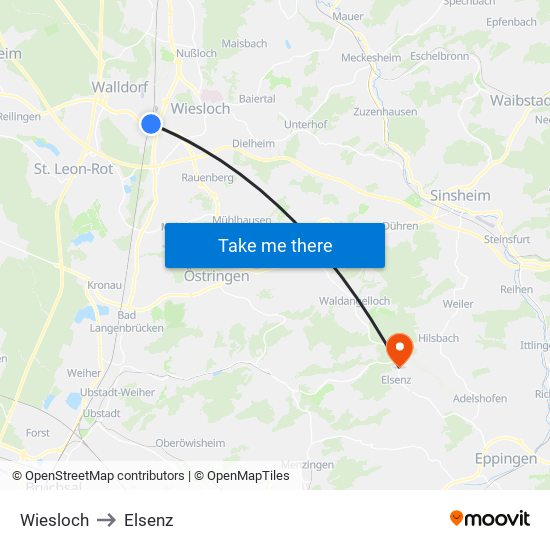 Wiesloch to Elsenz map