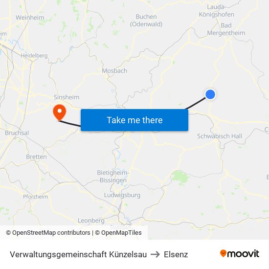 Verwaltungsgemeinschaft Künzelsau to Elsenz map