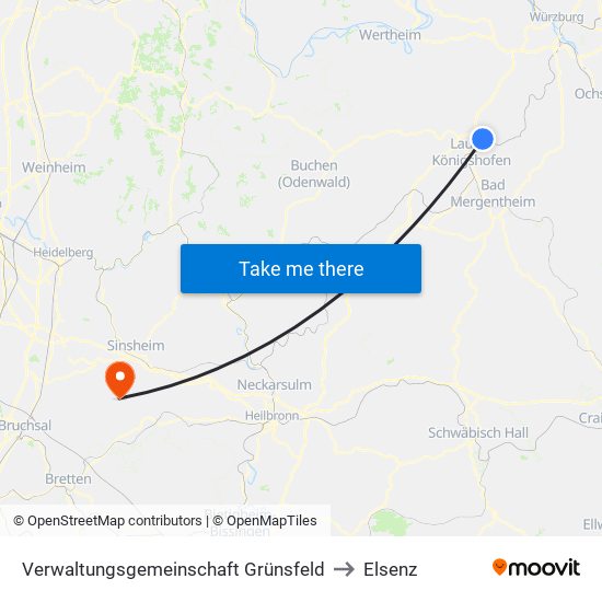 Verwaltungsgemeinschaft Grünsfeld to Elsenz map