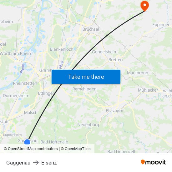 Gaggenau to Elsenz map
