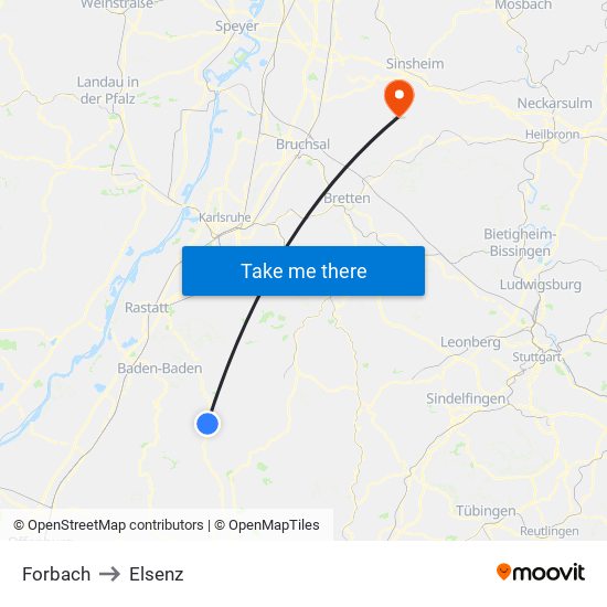 Forbach to Elsenz map