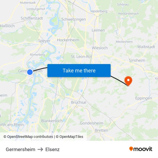 Germersheim to Elsenz map