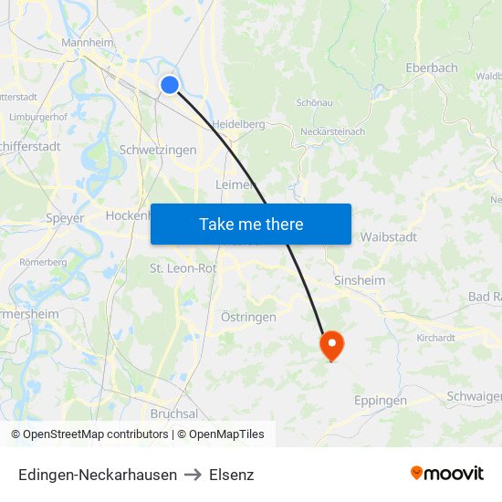 Edingen-Neckarhausen to Elsenz map