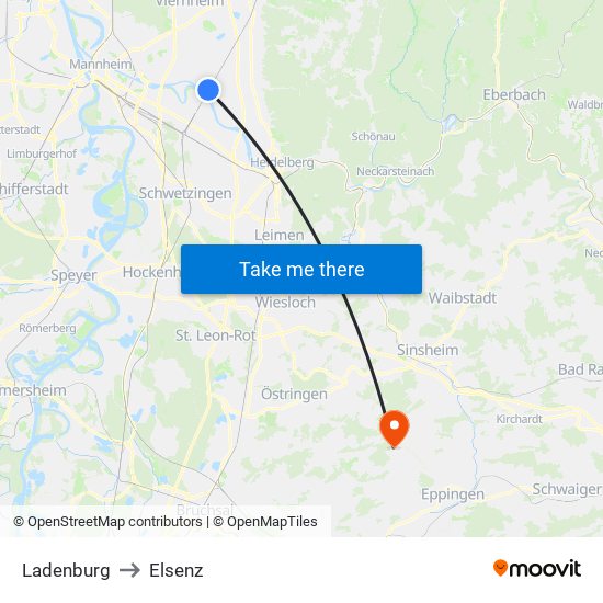 Ladenburg to Elsenz map