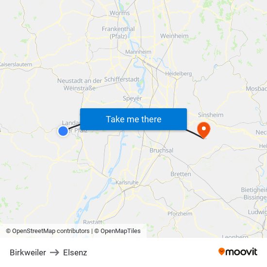Birkweiler to Elsenz map