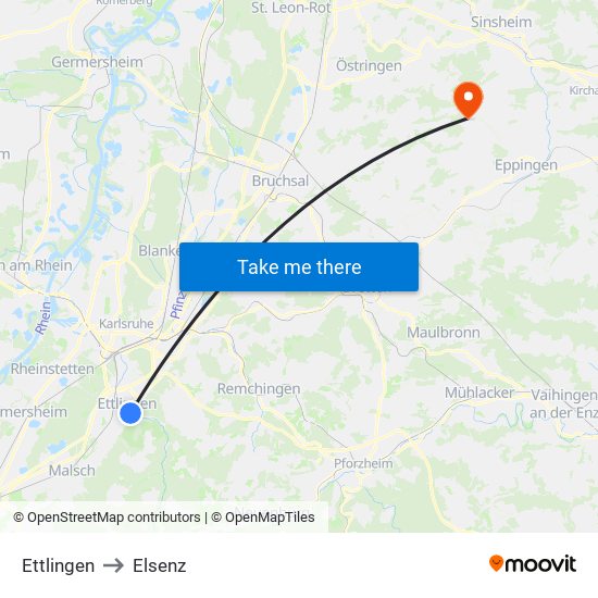 Ettlingen to Elsenz map
