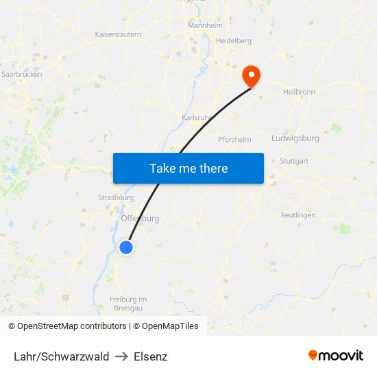 Lahr/Schwarzwald to Elsenz map