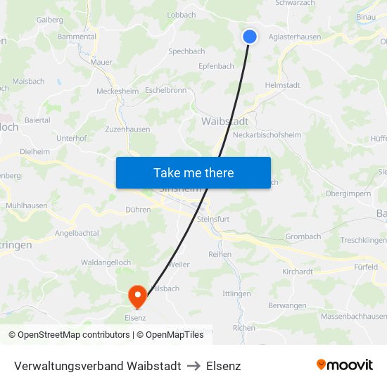 Verwaltungsverband Waibstadt to Elsenz map