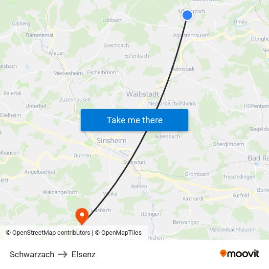 Schwarzach to Elsenz map