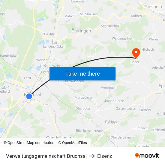 Verwaltungsgemeinschaft Bruchsal to Elsenz map