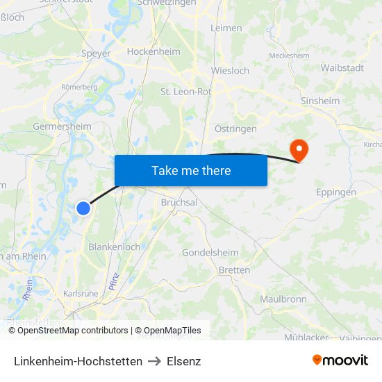 Linkenheim-Hochstetten to Elsenz map