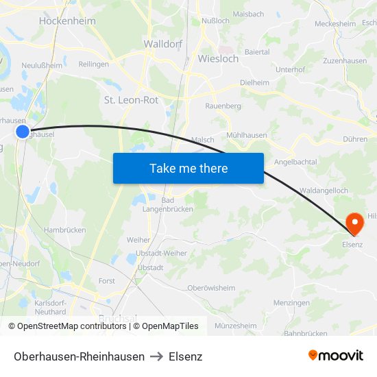 Oberhausen-Rheinhausen to Elsenz map