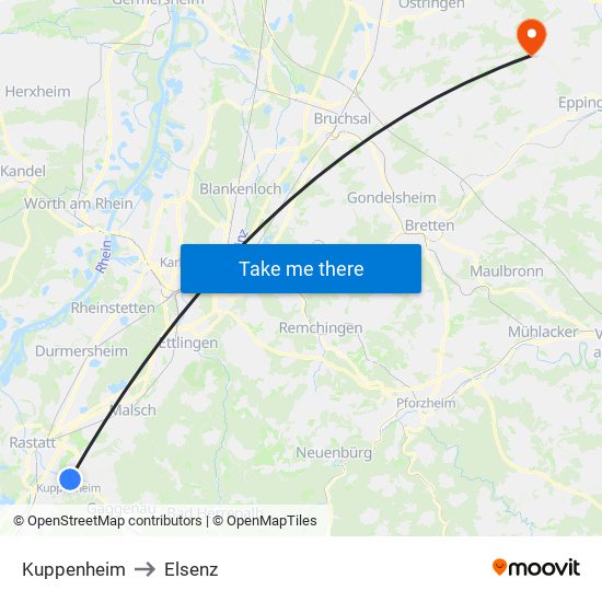 Kuppenheim to Elsenz map