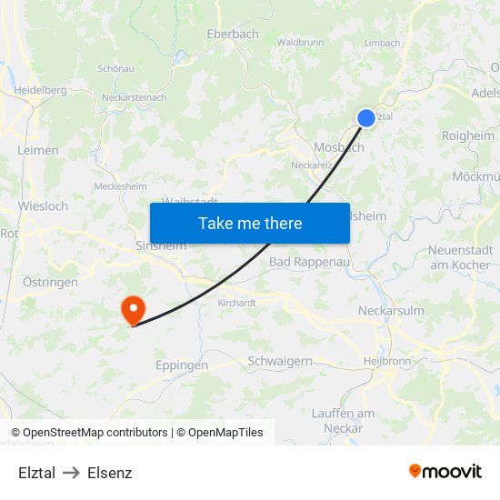 Elztal to Elsenz map