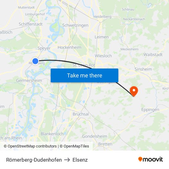 Römerberg-Dudenhofen to Elsenz map