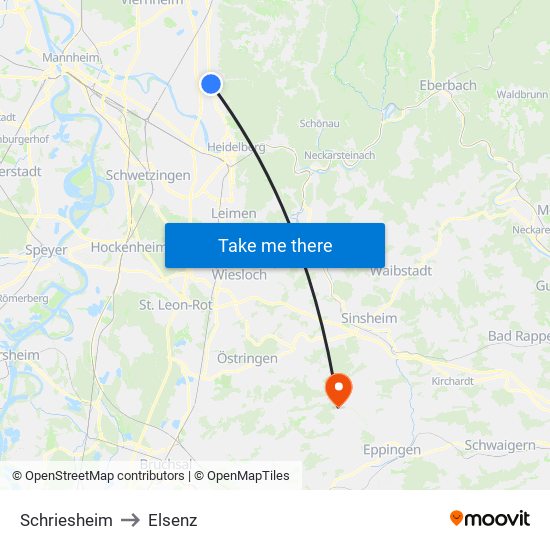 Schriesheim to Elsenz map