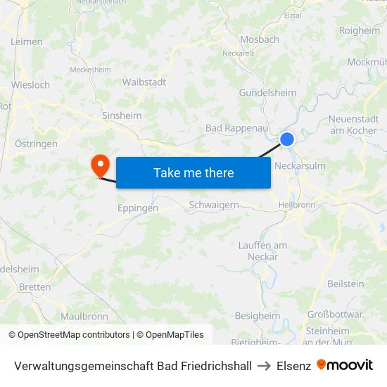 Verwaltungsgemeinschaft Bad Friedrichshall to Elsenz map