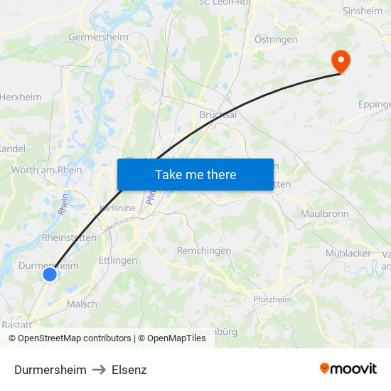 Durmersheim to Elsenz map