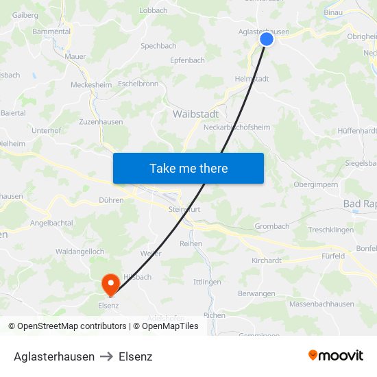 Aglasterhausen to Elsenz map