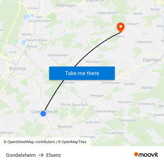 Gondelsheim to Elsenz map