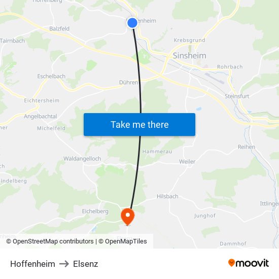 Hoffenheim to Elsenz map