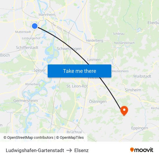 Ludwigshafen-Gartenstadt to Elsenz map