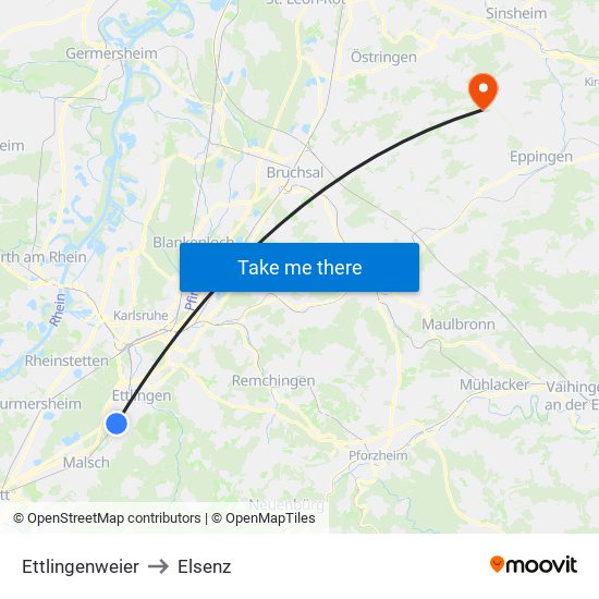 Ettlingenweier to Elsenz map