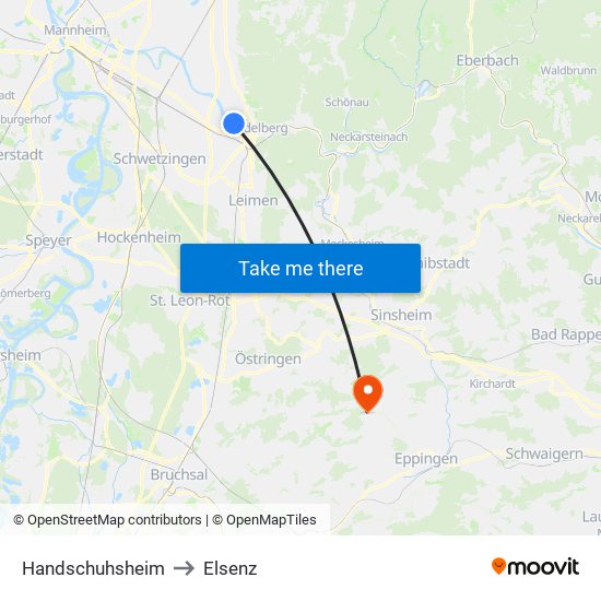 Handschuhsheim to Elsenz map