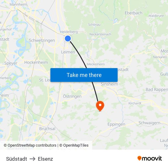 Südstadt to Elsenz map