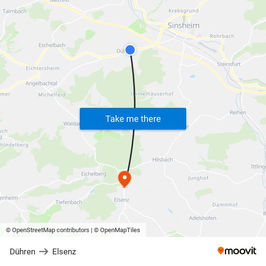 Dühren to Elsenz map