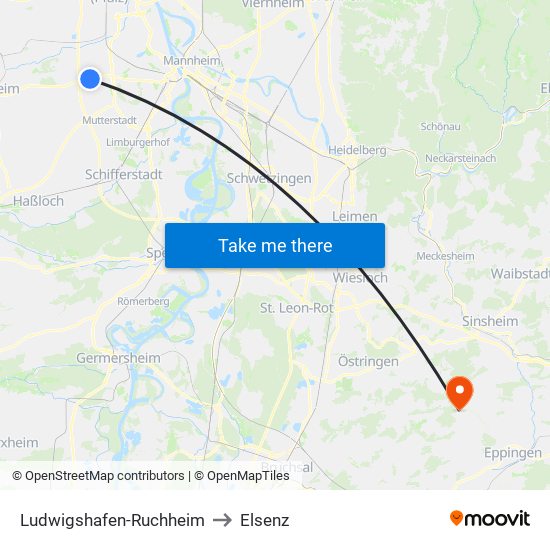 Ludwigshafen-Ruchheim to Elsenz map