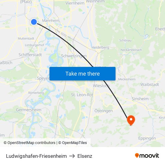 Ludwigshafen-Friesenheim to Elsenz map