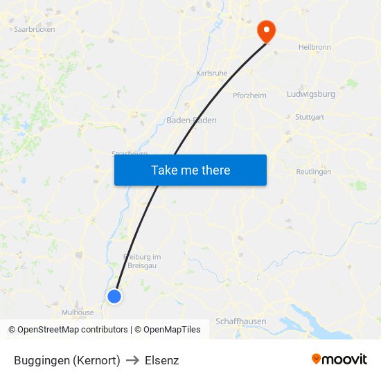 Buggingen (Kernort) to Elsenz map