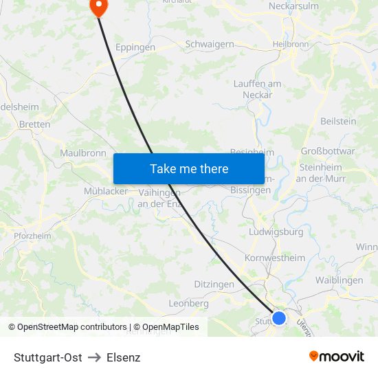 Stuttgart-Ost to Elsenz map