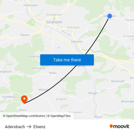 Adersbach to Elsenz map