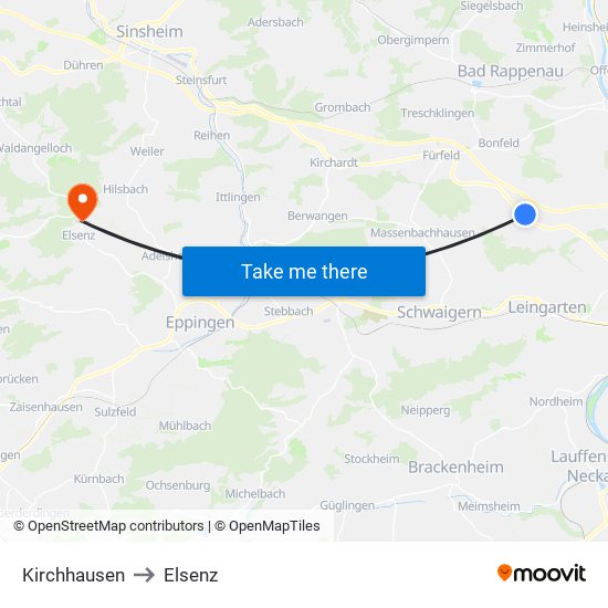 Kirchhausen to Elsenz map