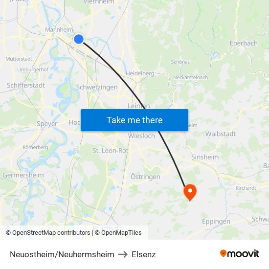 Neuostheim/Neuhermsheim to Elsenz map