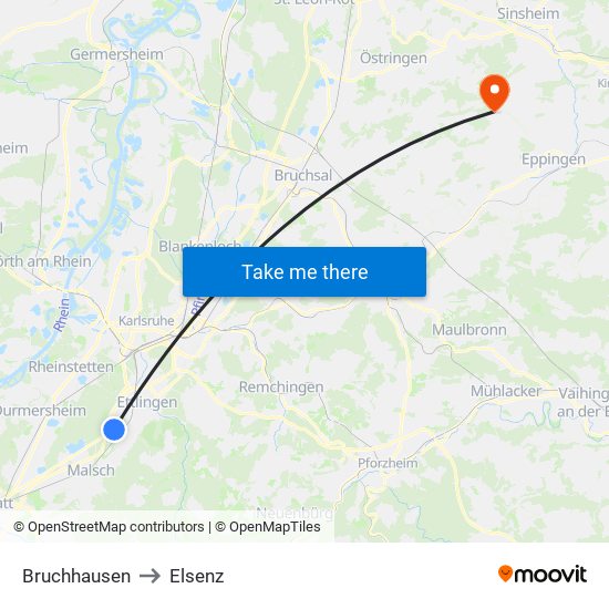 Bruchhausen to Elsenz map