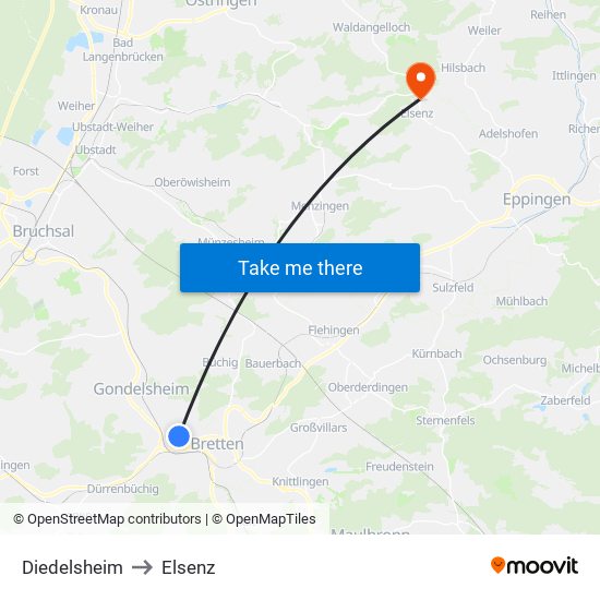 Diedelsheim to Elsenz map