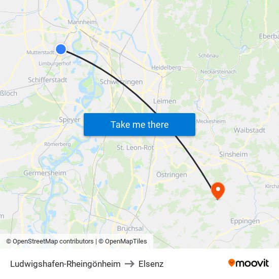 Ludwigshafen-Rheingönheim to Elsenz map