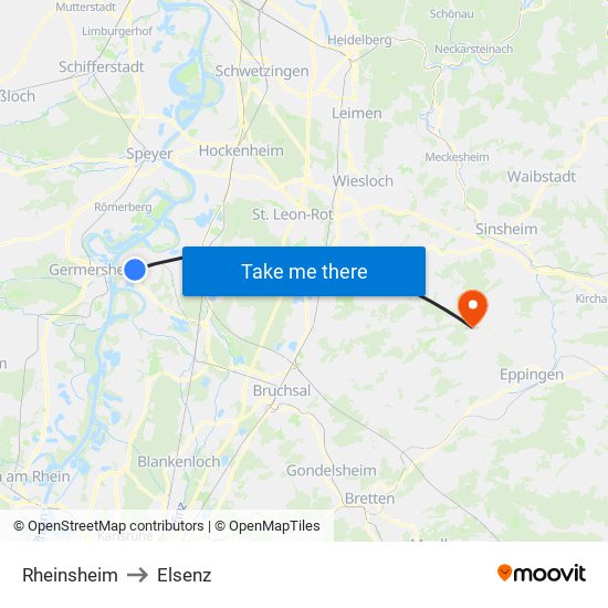 Rheinsheim to Elsenz map