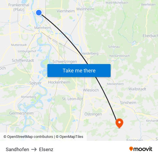 Sandhofen to Elsenz map